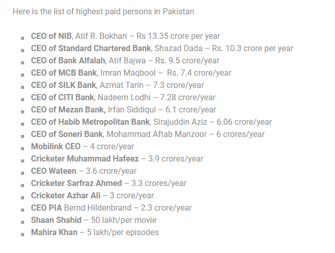 Highest Paid Person In Pakistan