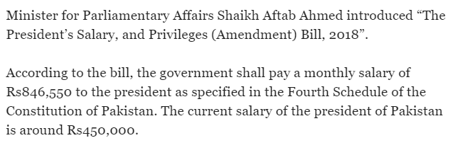 Salary Of President Of Pakistan 2018